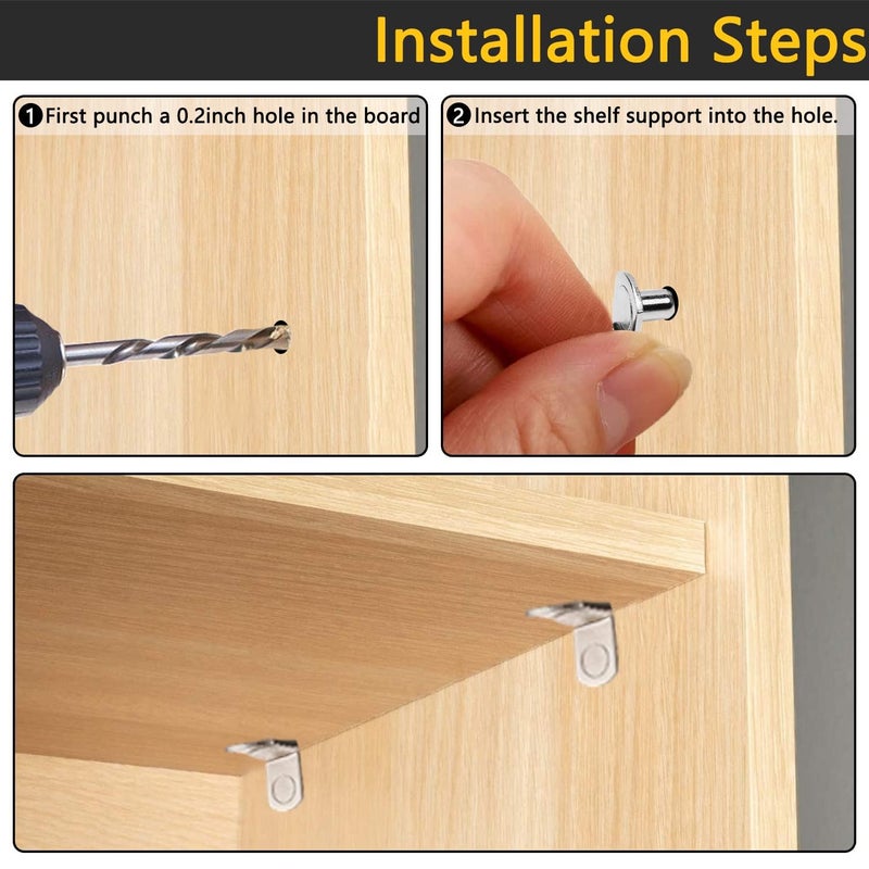 LonlyEagle 5mm Shelf Support Pegs, Shelf Pegs with Hole, Cabinet Shelf Bracket Pegs, L-Shaped Nickel Plated Shelf Pins Holders for Bookcase Kitchen Closet Shelf Shelves Furniture Cabinet (50, Silver) - Image 4